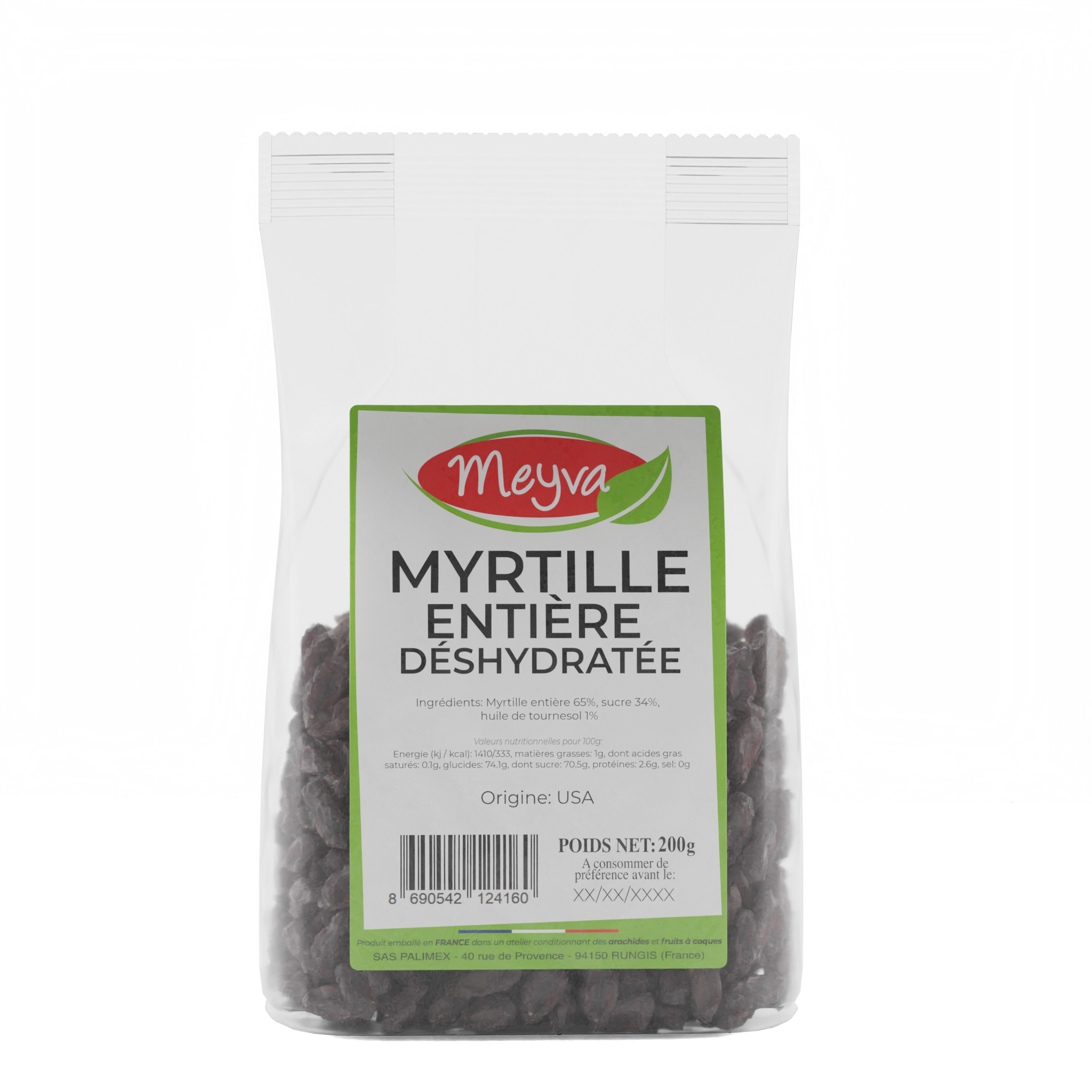 Meyva PAV - Myrtille Entière Déshydratée - 12x200g